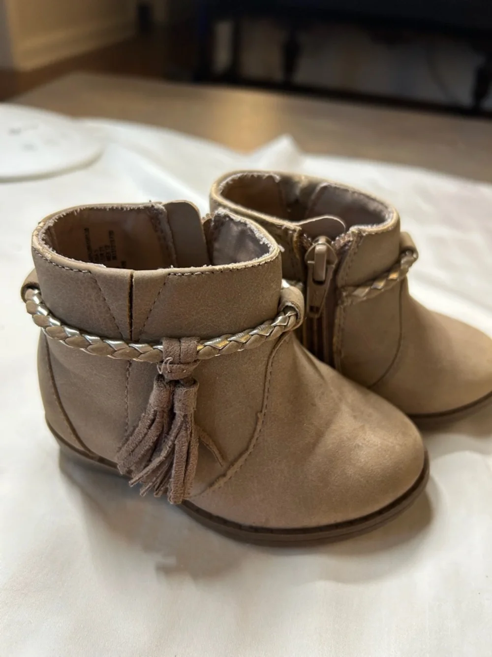 wonder nation Tan Braided-Accent Ankle Boots for Kids